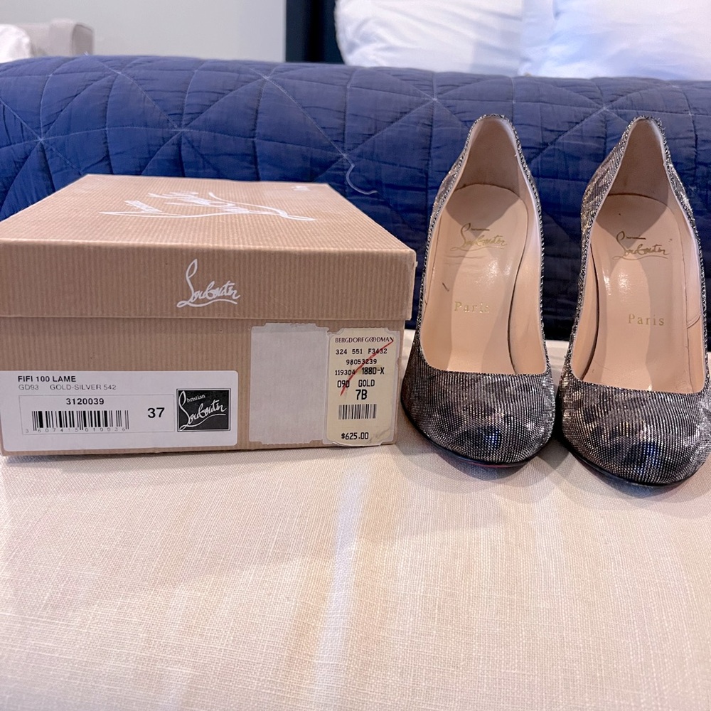 Christian Louboutin Fifi 100 Lame gold / silver size 37